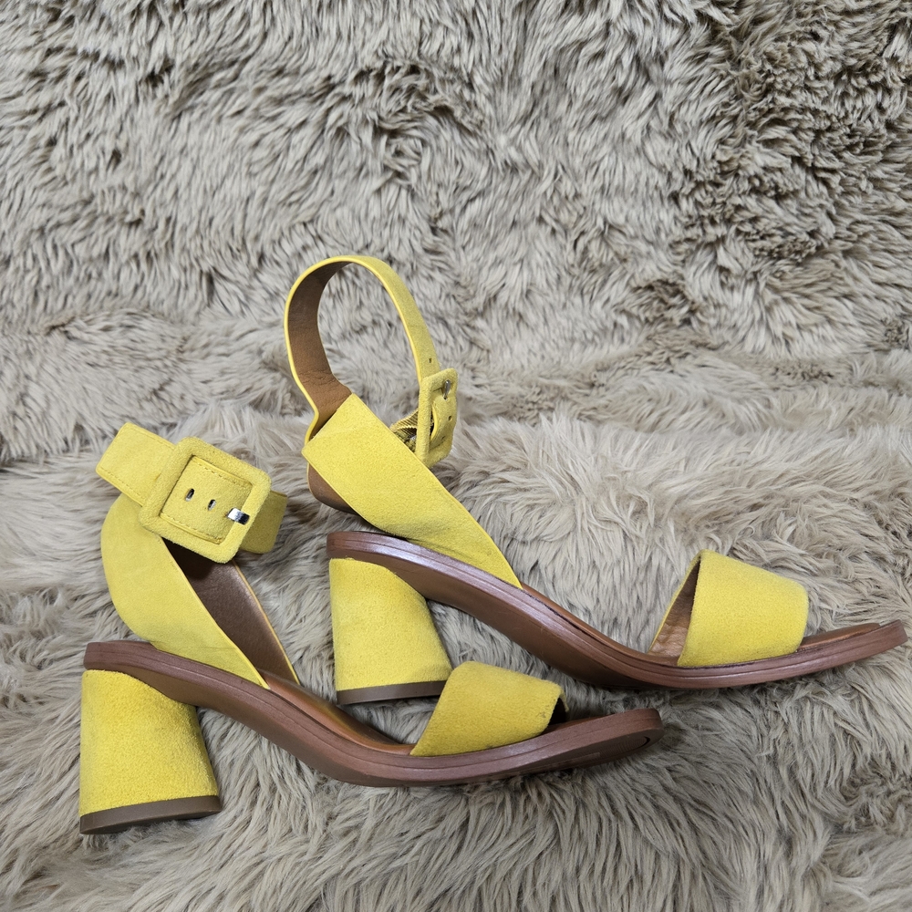 Franco Sarto Yellow Suede Block Heel Sandals - Picture 3 of 7